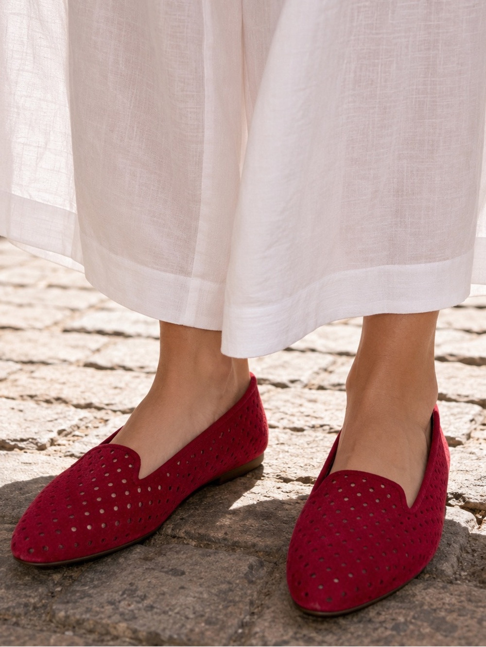 Manolo Blahnik Red Suede Perforated Pointed Toe Flats size 36.5
